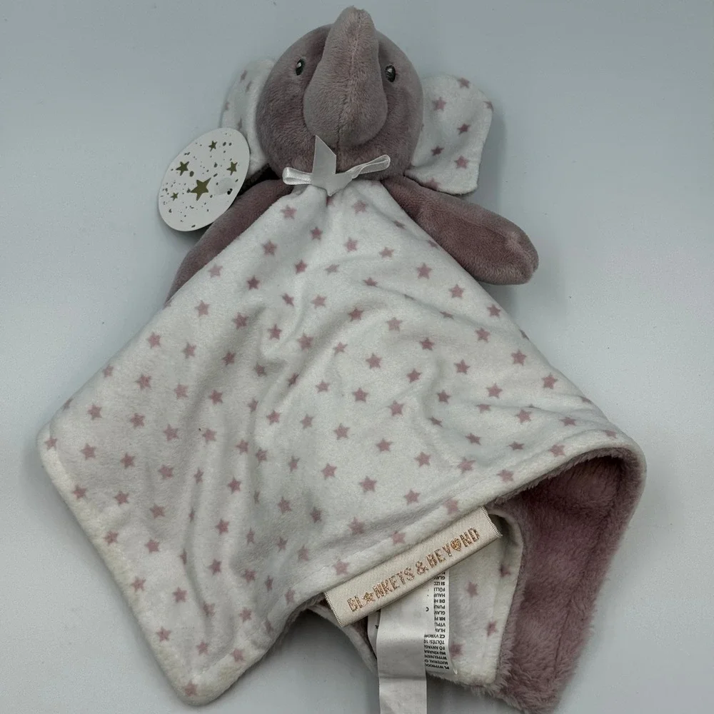 Blankets & Beyond Elephant Lovey Security Blanket Pink Star Mauve Plush NWT